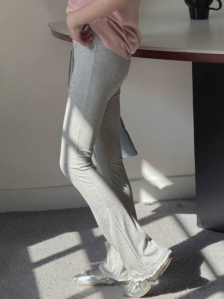 Tween Girl' Solid Color Elastic Waist Simple Casual Pants, Daily Wear,Back To School Clothes