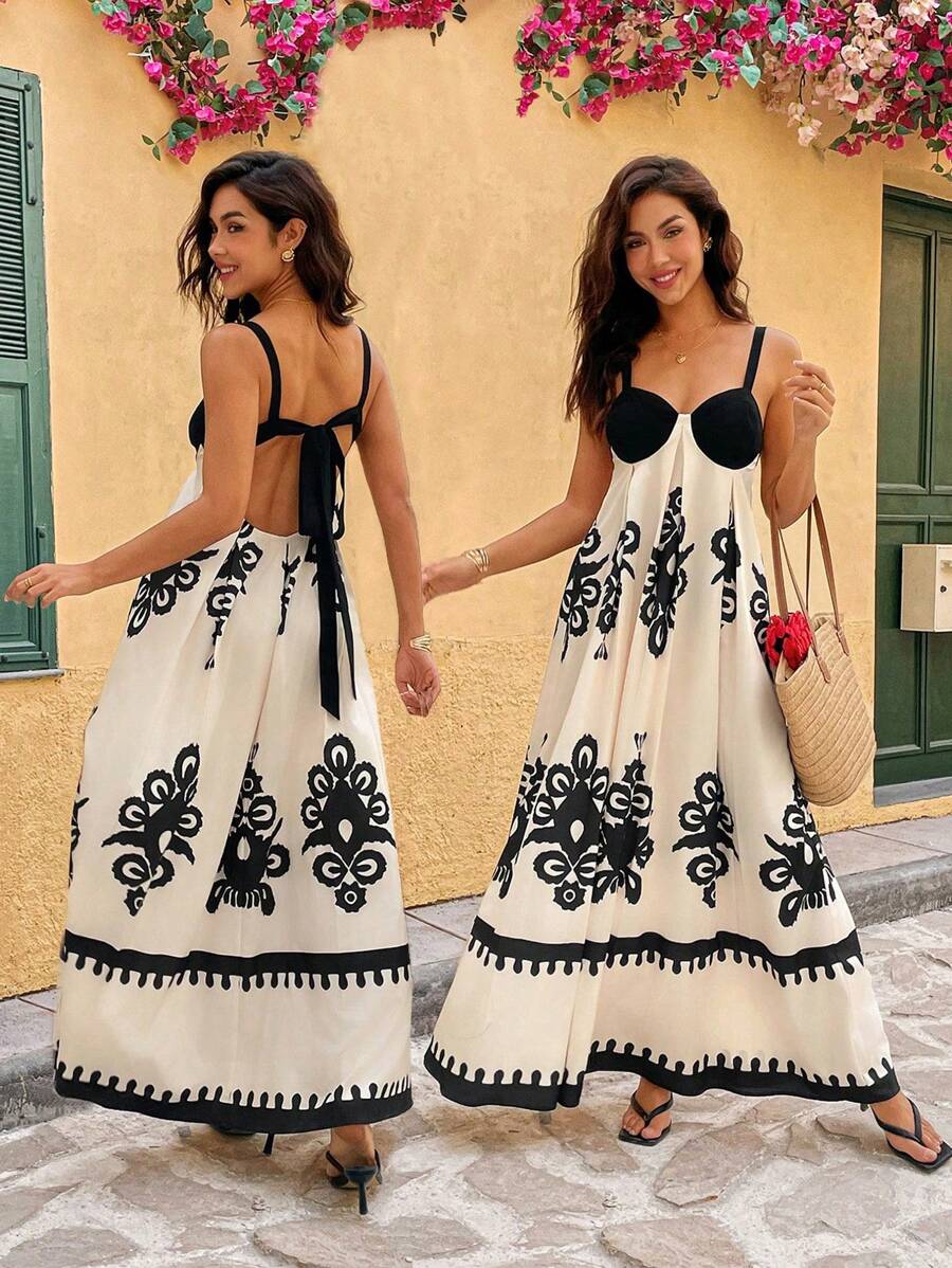 Chiquease French Elegant Chiffon Bodycon Backless Bowknot Strap Design Women Dress, New Summer - Multicolor - View 1