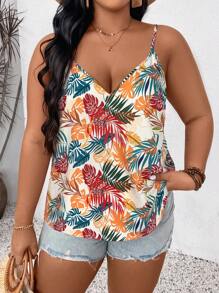 SHEIN VCAY Plus Size Zomer Plantenprint Casual Vakantie Cami Top
