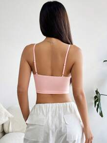 SHEIN EZwear 1 件女式纯色短款修身休闲背心 - 珊瑚粉 - 查看 2