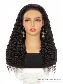 ALL READY WIG 180 密度深波浪假发，自然色，女士真人发，全套假发，预漂白，预拔，预剪，蕾丝融化蕾丝，7x5 无胶假发，100% 真人发质，前额假发，9AM HAIR - Natural Black - 查看 2