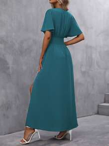EMERY ROSE Butterfly Sleeve Split Thigh Dress Maxi Women Outfit - Teal Blue - View 2