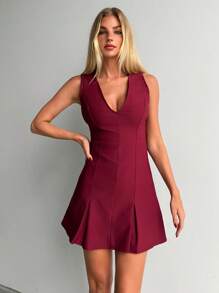 SHEIN Forever 21 Spring&Summer Women Romantic/Prom/Formal/Birthday/90s Clothes/Business Casual Woman/Elegant/Western Wear/Going Out/Fashion/Casual/Y2k Clothes/Club/Office /Cocktail/Vintage/Bodycon/Rave Outfits Festival/Funny/Classy/Old Money/Streetwear/Vacation Outfits/Country Concert Outfit/Work Clothes /Modest/Spring Break/Bachelorette Outfits/Concert/Baddie/Basic/Graduation/A Line/V Neck/Burgundy/Black Mini Dress - Burgundy - View 1