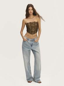 SHEIN Unity Women Summer Fashionable Bandeau Top Ruched Cowgirl