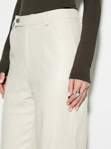 KIZN 奢华高腰阔腿仿皮裤，专业办公室阔腿裤，优雅晚装秋冬时尚下装，带侧袋 - 白色 - 查看 4