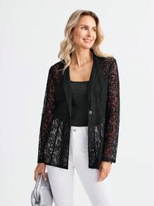 Miaspire Elegant Black Lace Women's Thin Blazer Jacket