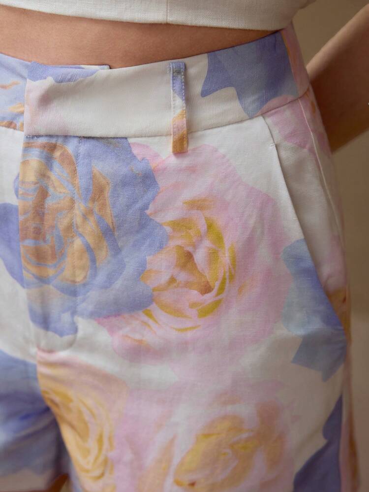 LINEN TAILORED FLORAL PRINT SHORTS