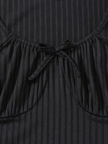 Basic Solid Black Pleated Snug Fit Casual Dress, For Teenagers, Spring/Summer - Black - View 3