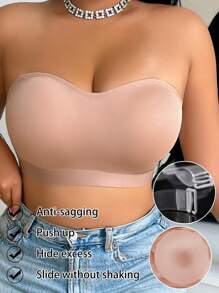 1pc Plus Size Lace Splice Wireless Backless Bra - Apricot - View 2