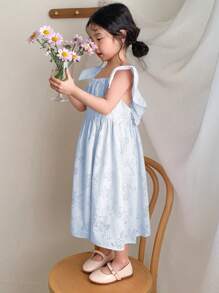 Dazy Kids Kleine Mädchen Quadratischer Kragen Gewebtes Kurzarm Frühlings-/Sommerkleid mit Blumen-Muster