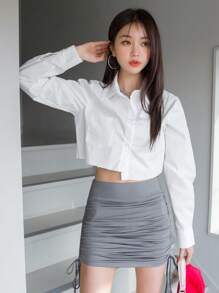 DAZY Camisa corta con botones y bolsillos dobles, blusas de manga larga, ropa de mujer de otoño