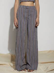COSMINA Pantalon casual rayé rétro pour femmes, style bureau similaire aux looks d'influenceurs, tenue d'été