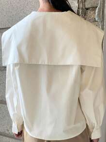 DAZY Floral Embroidery Statement Collar Lantern Sleeve Blouse Long Sleeve Top