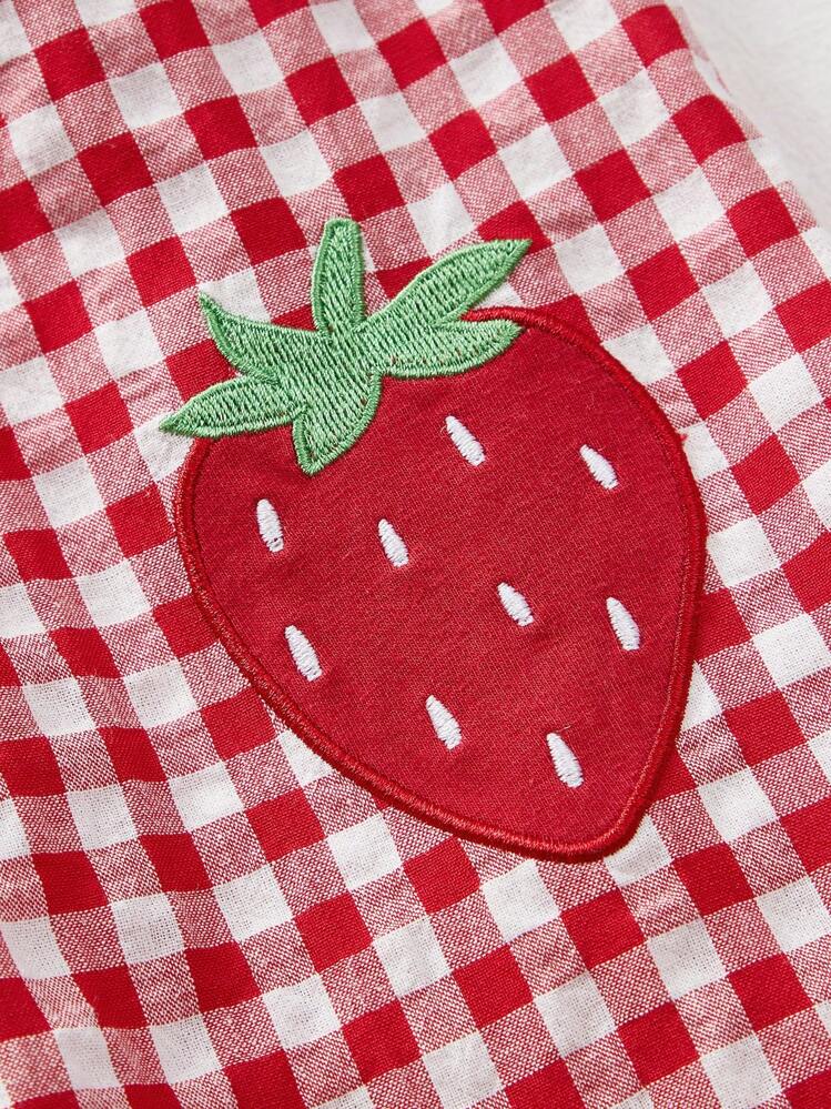 Macacão Infantil Feminino com Gola Quadrada, Babado e Estampa de Morango - Multicolorido - Visão 7
