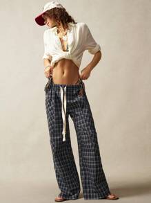 Bohemela 大码女式休闲宽松口袋抽绳阔腿裤 - 黑色 - 查看 4