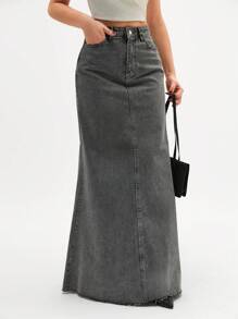 CLARA VERO Women Denim A-Line Skirt, Minimalist And Stylish, Suitable For Spring And Autumn - Grey - View 6