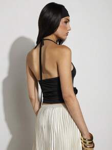 COSMINA Women's Elegant Deep V-Neck Halter Tie-Up Knit Tank Top, Office & Commute Wear, Spring/Summer