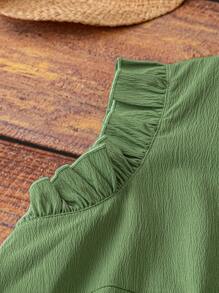 Linhara Plus Size Women Sleeveless Ruffle Trim V-Neck Casual Midi Dress With Pleated Details, Comfortable For Daily Commuting