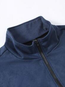 Manfinity Homme Plus Size Men Solid Color Half Zipper Long Sleeve Pullover Sweatshirt, Fall - Navy Blue - View 5