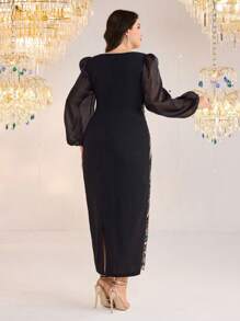 Modelyn Váy tay đèn lồng thêu sequin thanh lịch cỡ lớn - Nhiều màu - Xem 4