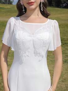 Modelyn Vestido largo de mujer elegante y romántico de gasa blanco con mariposas