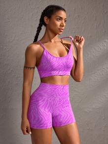 Powerista Set di reggiseno sportivo e pantaloncini di moda minimalista da donna, completo casual da indossare tutti i giorni per l'allenamento