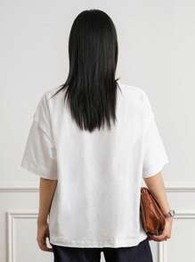 Dazy-Less Loose Simple Short Sleeve Women Solid Color Round Neck Casual T-Shirt - White - View 13