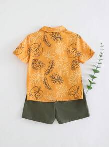 Cozy Pixies Conjunto de 2 piezas para bebé niño con blusa de manga corta con cuello y pantalón corto de cintura elástica de unicolor - Multicolor - Ver 2
