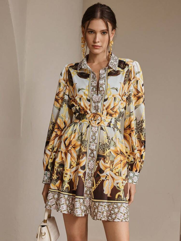 Spring Festival Lantern Sleeve Floral Print Dress