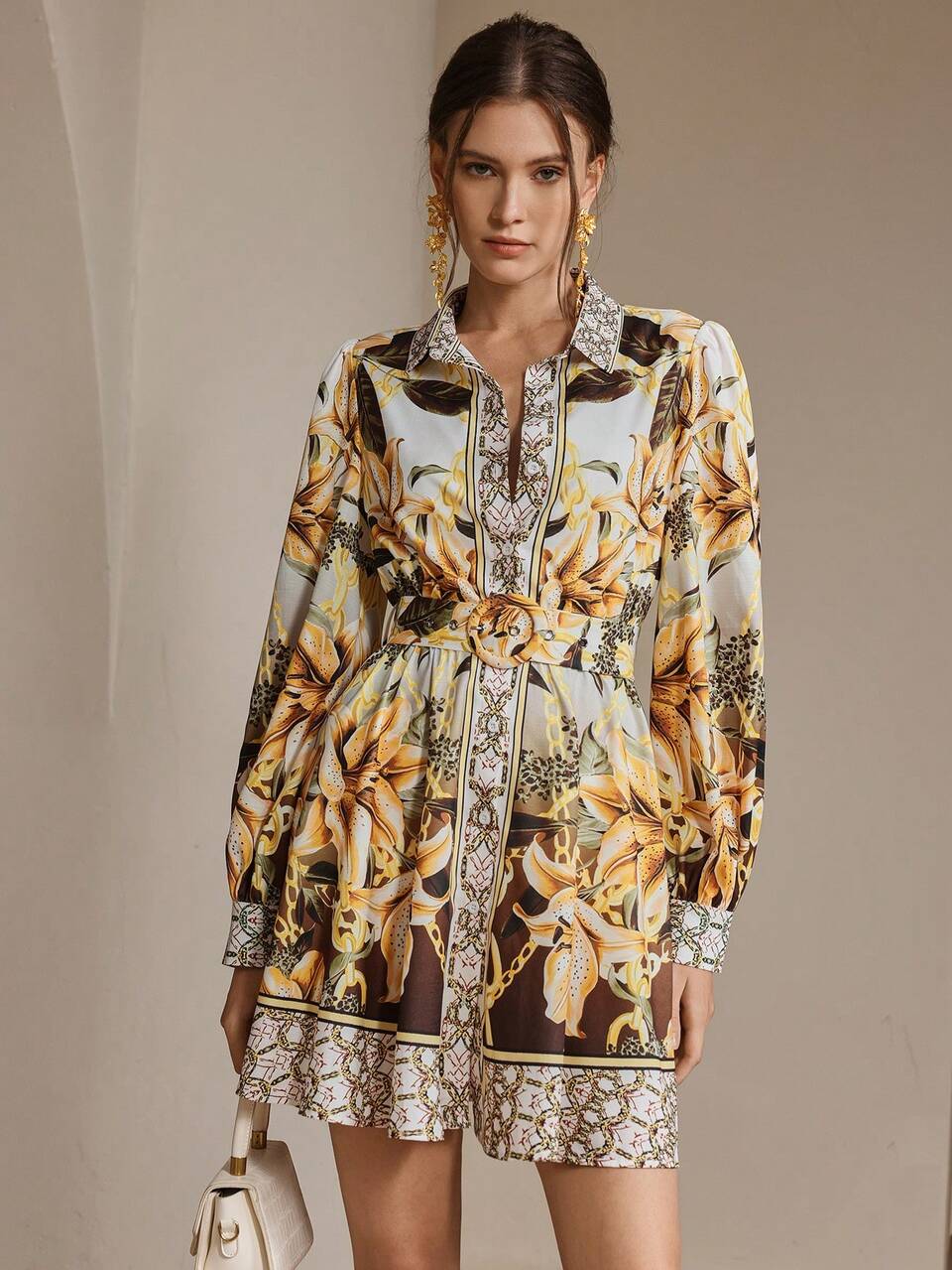 Spring Festival Lantern Sleeve Floral Print Dress