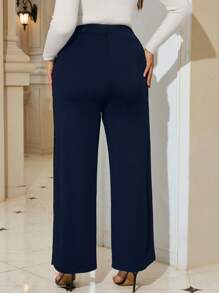 SHEIN Tall CURVE Plus Size Elegant Commuter Sequin Patchwork Wide Leg Pants - Navy Blue - View 2