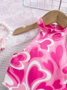 SHEIN Baby Girl Fashion Sweetheart Valentine's Day Heart Knit Halter Top And Flared Pants Set - Multicolor - View 3