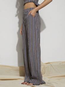 COSMINA Pantalon casual rayé rétro pour femmes, style bureau similaire aux looks d'influenceurs, tenue d'été