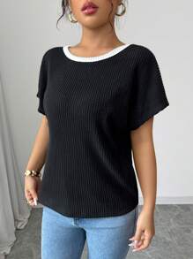 Elenzga Women's Round Neck Short Sleeve Casual T-Shirt With Bow Decor On Back