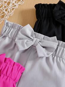 Baby Girl 3 Pack Solid Paperbag Waist Pants, Elastic Ruffle Waist Big Bow Decor Casual Straight Trousers - Multicolor - View 6