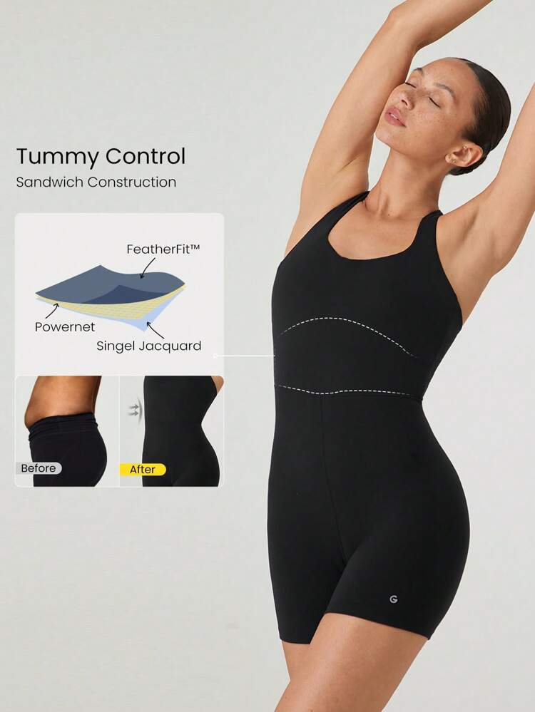 4,3-calowy kombinezon FeatherFit™ Tummy Control Crossover Back Body Kombinezon do jogi i pilatesu o niskim wpływie Codzienny strój codzienny Wyjmowane miseczki