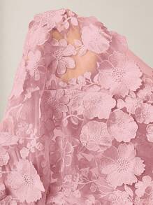 GENKIRA 女士派对约会 3D 花卉刺绣露肩中长连衣裙 - 粉色 - 查看 7