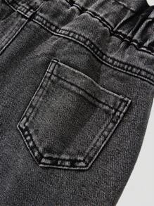 SHEIN Shorts vaqueros sueltos con cordón en la cintura para niñas preadolescentes, pantalones cortos de mezclilla con estilo casual y lavado de moda tipo streetwear