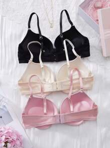 3 件套女士简约文胸，性感加垫聚拢钢圈文胸 - 彩色 - 查看 2