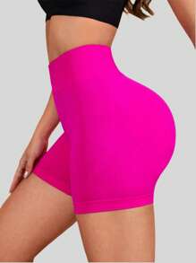 SHEIN Sport Studio Women's Solid High Waist Casual Fitness Sports Shorts