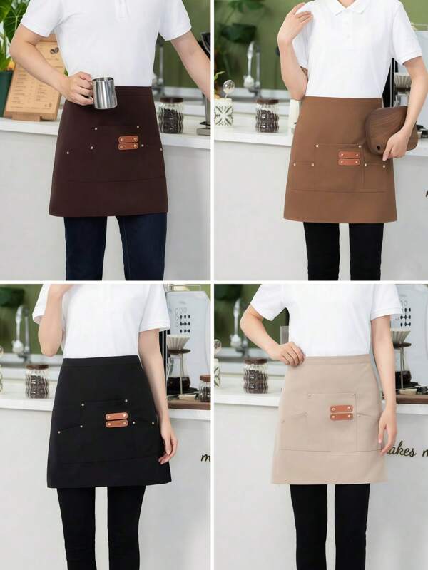 1Pc 64*42cm Unisex Short Waist Apron Restaurant Apron, Suitable For Waiters, Kitchens, Bathrooms, Homes, Restaurants, Household Items, 4 Colors Available In Black, Khaki, Light Brown, Dark Brown