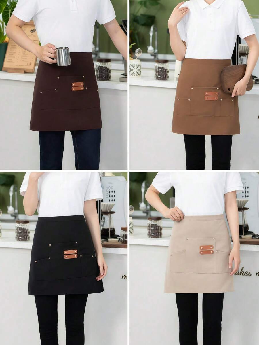 SHEIN 1Pc 64*42cm Tạp dề nhà hàng eo ngắn Unisex, Thích hợp cho nhân viên phục vụ, nhà bếp, phòng tắm, nhà ở, nhà hàng, đồ gia dụng, 4 màu có sẵn: Đen, Kaki, Nâu nhạt, Nâu đậm - Nhiều màu - Xem 1