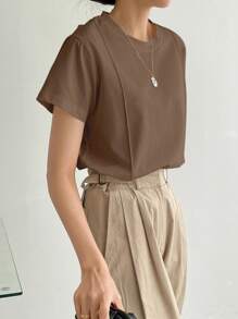 Dazy-Less 纯色缝线细节T恤商务休闲女士工作服