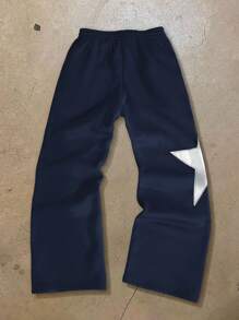 Manfinity Hypemode Men's Five-Pointed Star Print Drawstring Waist Casual Loose Sweatpants, Men's Men Sweatpants, Star Pants Men