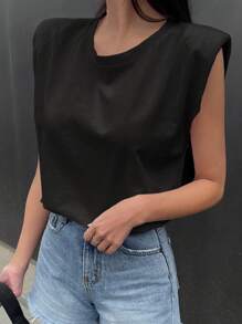 DAZY 净色垫肩背心 学院风上衣 - 黑色 - 查看 3