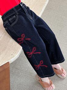 DAZY Young Girl Simple Fashion Butterfly Decor Pattern Jeans - Blue - View 1