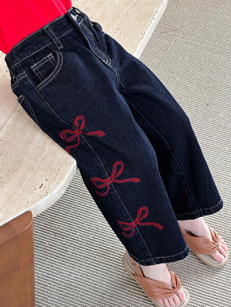 DAZY Young Girl Simple Fashion Butterfly Decor Pattern Jeans - Blue - View 1