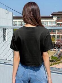DAZY Letter Graphic Crop Tee Summer - Black - View 2