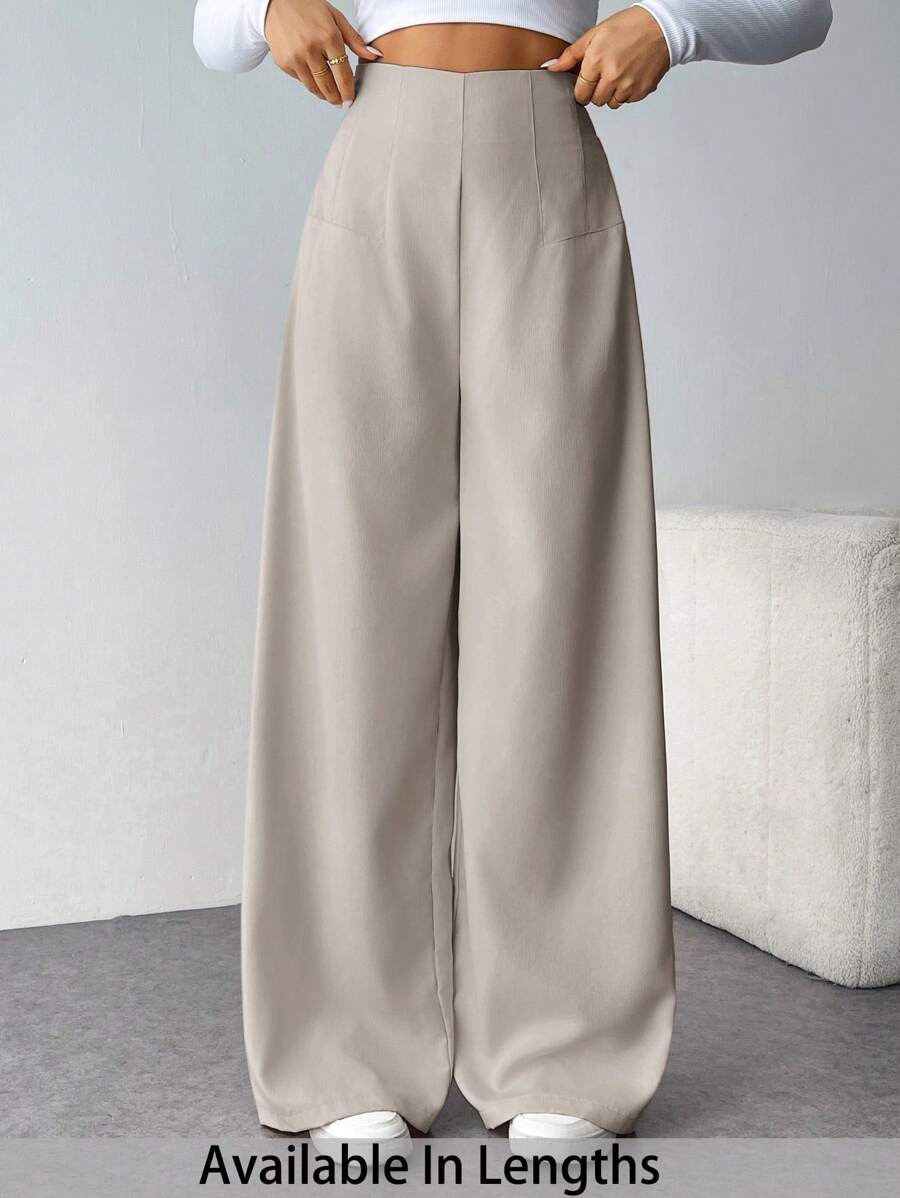 SHEIN Tall CURVE 大码女式简约休闲时尚高腰纹理阔腿裤，适合通勤