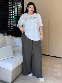 Dazy Plus Plus Size Women Butterfly Print Top And Pants 2Pcs Lounge Set Pajama - White - View 6